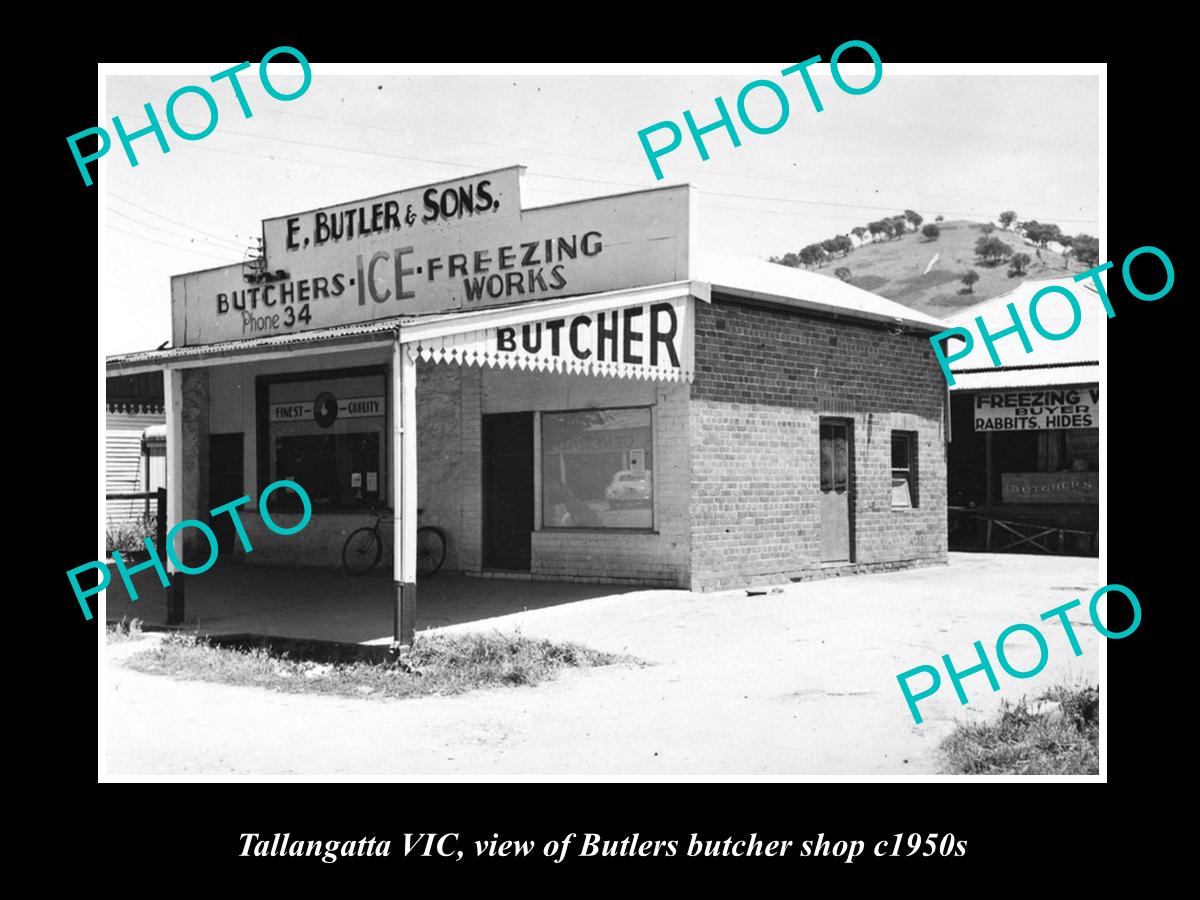 OLD LARGE HISTORIC PHOTO OF TALLANGATTA VICTORIA, BUTLERS BUTCHER SHOP c1950s