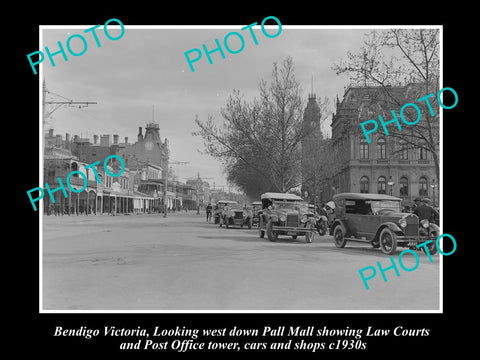 OLD LARGE HISTORIC PHOTO OF BENDIGO VICTORIA, LOOKING WEST DOWN PALL MALL c1920s