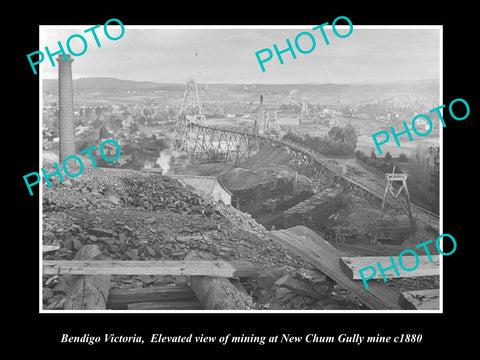 OLD LARGE HISTORIC PHOTO OF BENDIGO VICTORIA, NEW CHUM GULLY MINE c1880