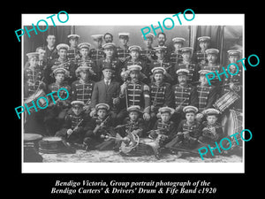 OLD LARGE HISTORIC PHOTO OF BENDIGO VICTORIA, CARTERS & DRIVERS BRASS BAND c1920