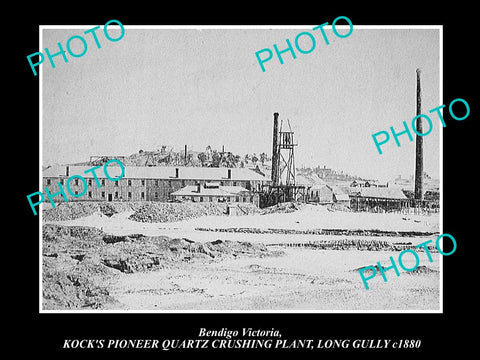 OLD LARGE HISTORIC PHOTO OF BENDIGO VICTORIA, KOCKS QUARTZ CRUSHING PLANT, c1880