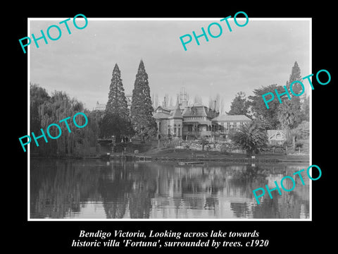 OLD LARGE HISTORIC PHOTO OF BENDIGO VICTORIA, VIEW OF FORTUNA & LAKE c1920