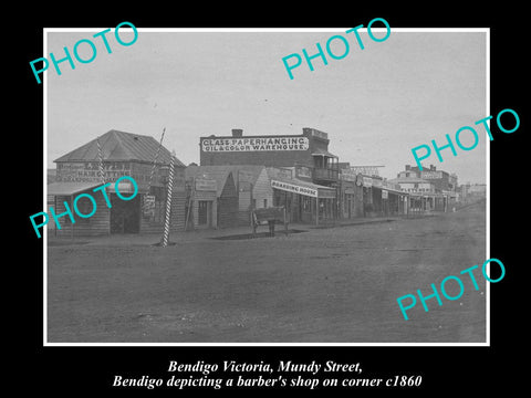 OLD LARGE HISTORIC PHOTO OF BENDIGO VICTORIA, VIEW OF MUNDY STREET SHOPS c1860