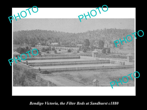 OLD LARGE HISTORIC PHOTO OF BENDIGO VICTORIA, THE SANDHURST FILTER BEDS c1880