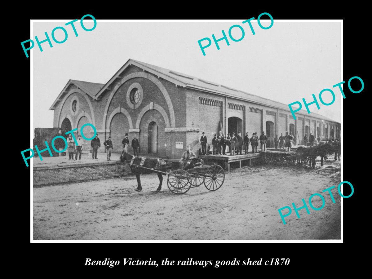 OLD LARGE HISTORIC PHOTO OF BENDIGO VICTORIA, THE RAILWAY GOODS SHED c1870