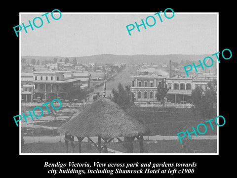 OLD LARGE HISTORIC PHOTO OF BENDIGO VICTORIA, VIEW OF GARDENS & CITY c1900