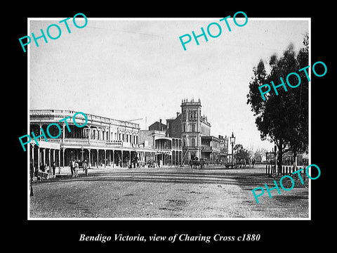 OLD LARGE HISTORIC PHOTO OF BENDIGO VICTORIA, VIEW OF CHARING CROSS c1880