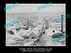 OLD LARGE HISTORIC PHOTO OF BENDIGO VICTORIA, GOLDEN SQUARE MINING AREA c1880