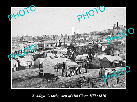 OLD LARGE HISTORIC PHOTO OF BENDIGO VICTORIA, VIEW OF OLD CHUM HILL c1870