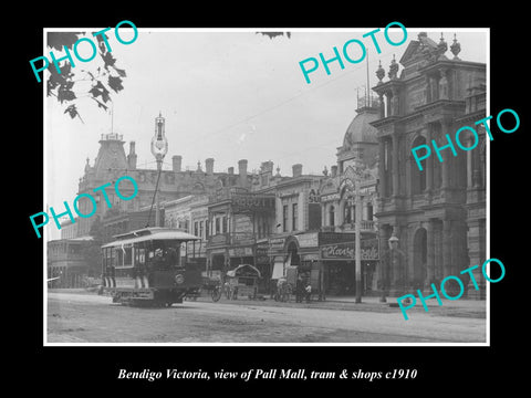 OLD LARGE HISTORIC PHOTO OF BENDIGO VICTORIA, VIEW OF PALL MALL & SHOPS c1910