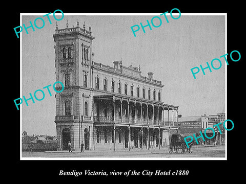 OLD LARGE HISTORIC PHOTO OF BENDIGO VICTORIA, VIEW OF THE CITY HOTEL c1880