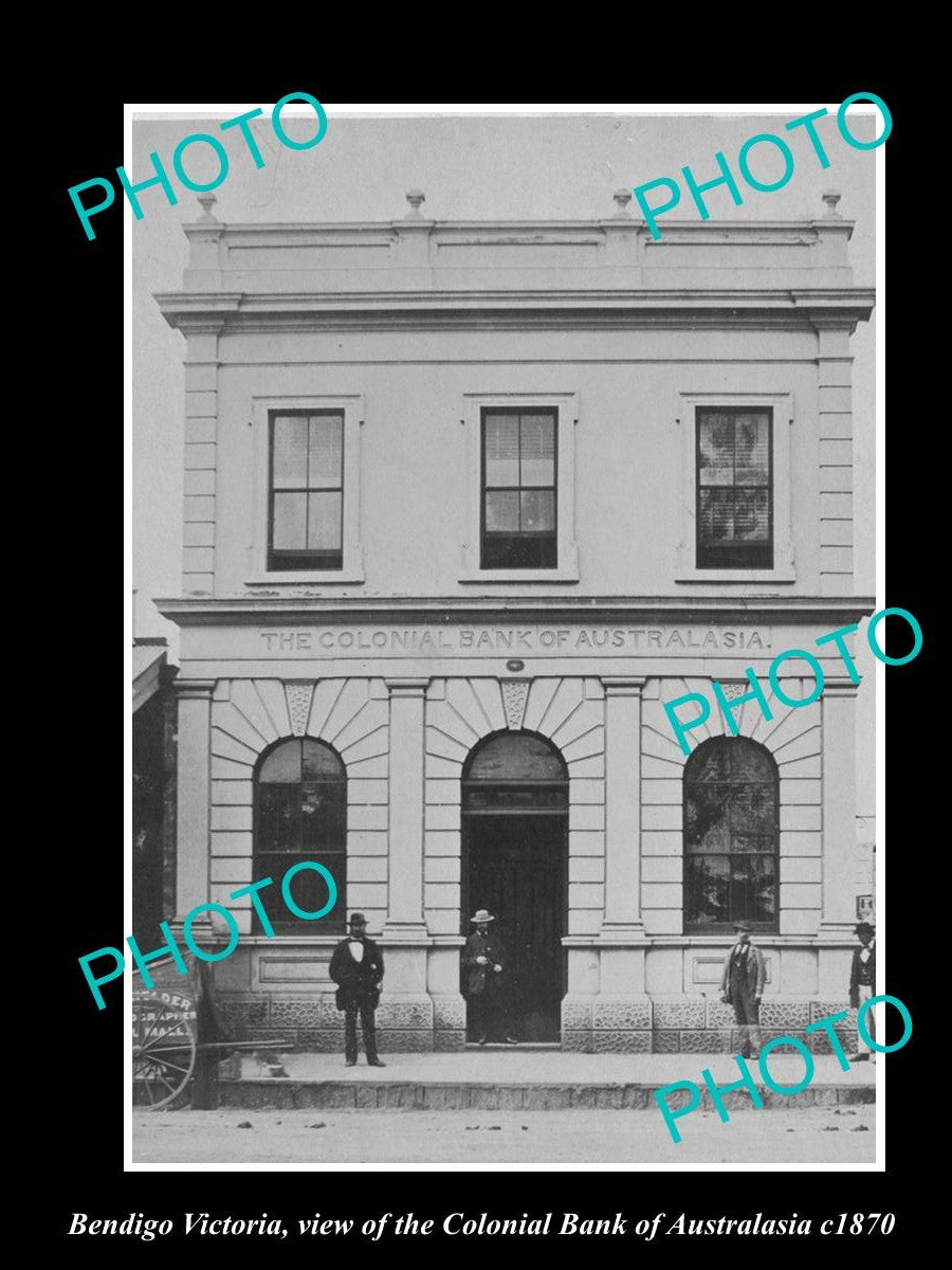 OLD LARGE HISTORIC PHOTO OF BENDIGO VICTORIA, VIEW OF THE COLONIAL BANK c1870