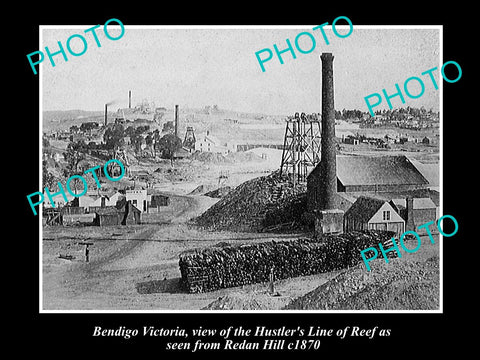 OLD LARGE HISTORIC PHOTO OF BENDIGO VICTORIA, VIEW OF THE HUSTLERS MINE c1870