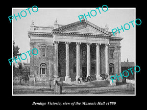 OLD LARGE HISTORIC PHOTO OF BENDIGO VICTORIA, VIEW OF THE MASONIC HALL c1880