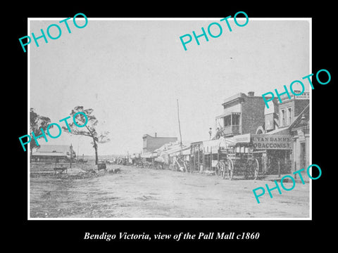 OLD LARGE HISTORIC PHOTO OF BENDIGO VICTORIA, VIEW OF THE PALL MALL c1860