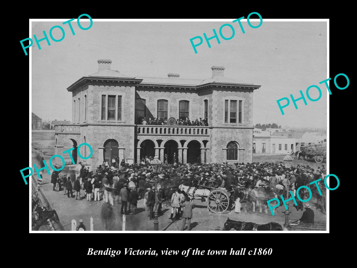 OLD LARGE HISTORIC PHOTO OF BENDIGO VICTORIA, VIEW OF THE TOWN HALL c1860