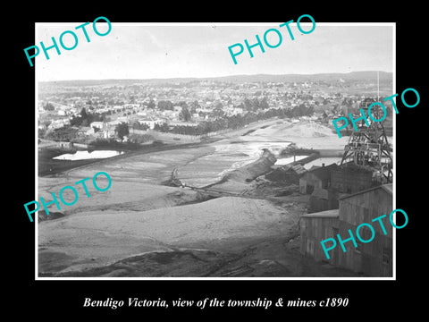 OLD LARGE HISTORIC PHOTO OF BENDIGO VICTORIA, VIEW OF THE TOWN & MINES c1890