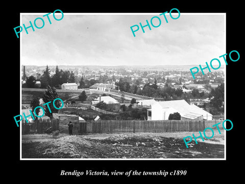 OLD LARGE HISTORIC PHOTO OF BENDIGO VICTORIA, VIEW OF THE TOWNSHIP c1890