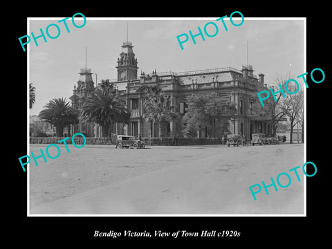 OLD LARGE HISTORIC PHOTO OF BENDIGO VICTORIA, VIEW OF THE TOWN HALL c1920s