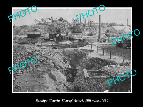 OLD LARGE HISTORIC PHOTO OF BENDIGO VICTORIA, VIEW OF VICTORIA HILL MINE c1880