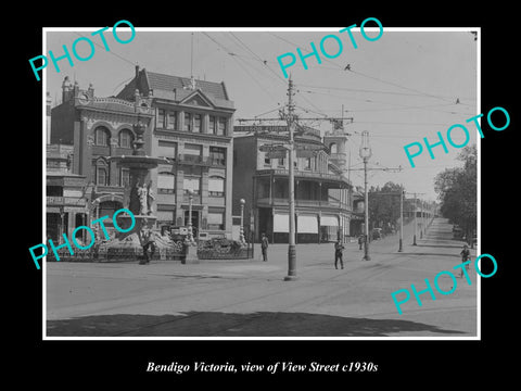 OLD LARGE HISTORIC PHOTO OF BENDIGO VICTORIA, VIEW OF VIEW STREET c1930s