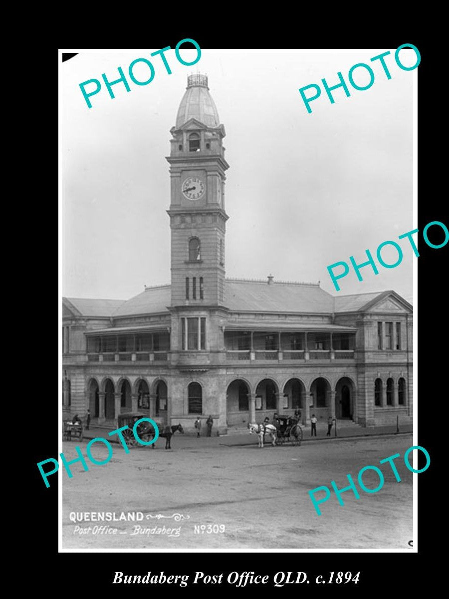 OLD LARGE HISTORIC PHOTO OF BUNDABERG QLD, VIEW OF THE POST OFFICE BUILDING 1894