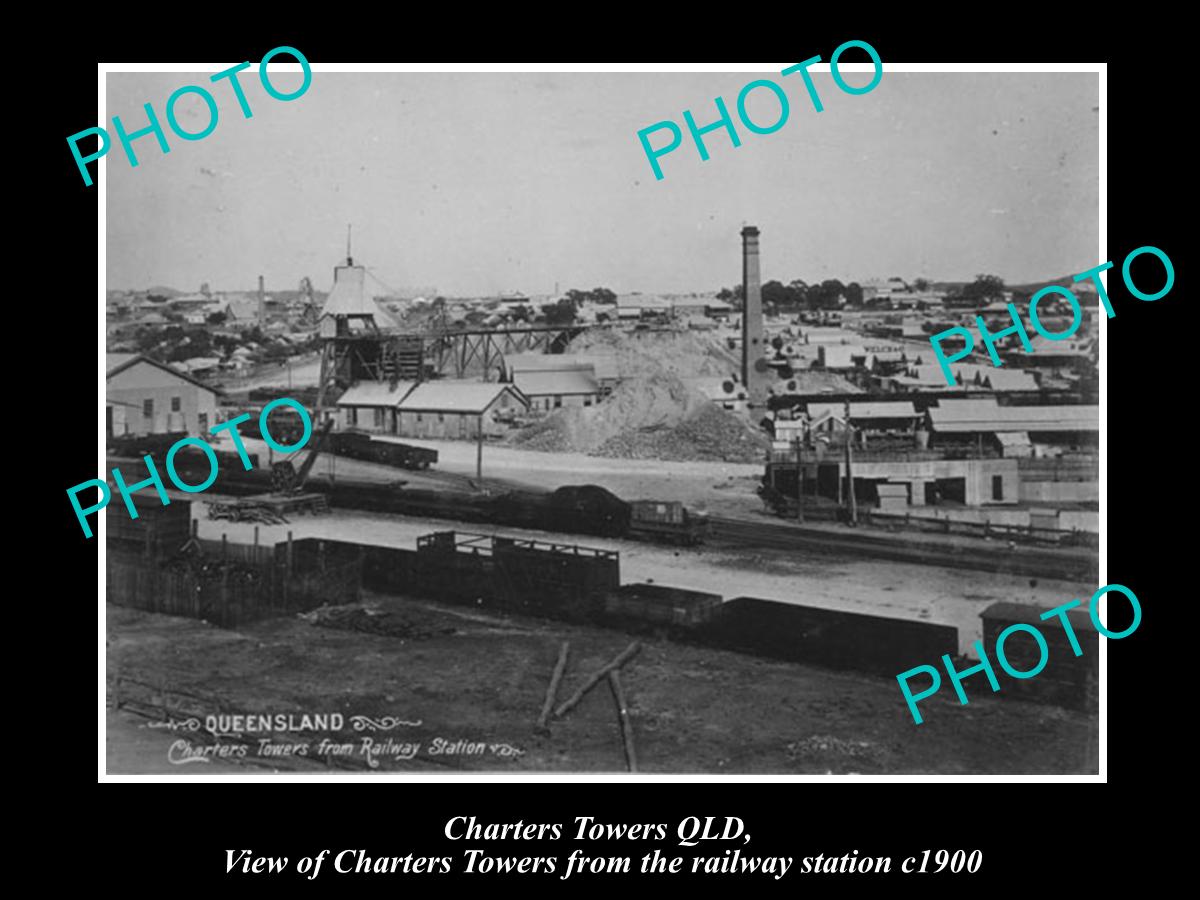 OLD LARGE HISTORIC PHOTO OF CHARTERS TOWERS QLD, VIEW OF THE TOWN c1900