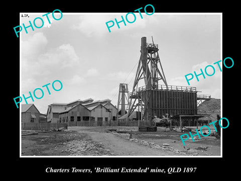 OLD LARGE HISTORIC PHOTO OF CHARTERS TOWERS QLD, BRILLIANT EXTENDED MINE 1897