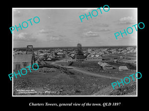 OLD LARGE HISTORIC PHOTO OF CHARTERS TOWERS QLD, VIEW OF THE TOWN & MINE c1897