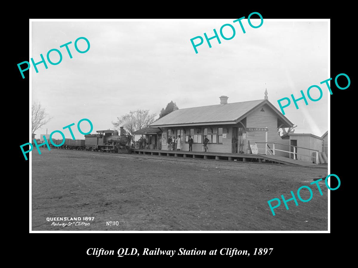 OLD LARGE HISTORIC PHOTO OF CLIFTON QLD, VIEW OF THE RAILWAY STATION c1897