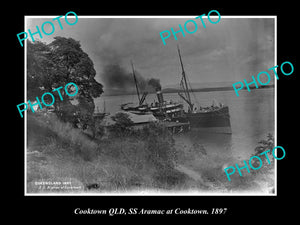 OLD LARGE HISTORIC PHOTO OF COOKTOWN QLD, THE SS ARAMAC AT THE WHARF 1897