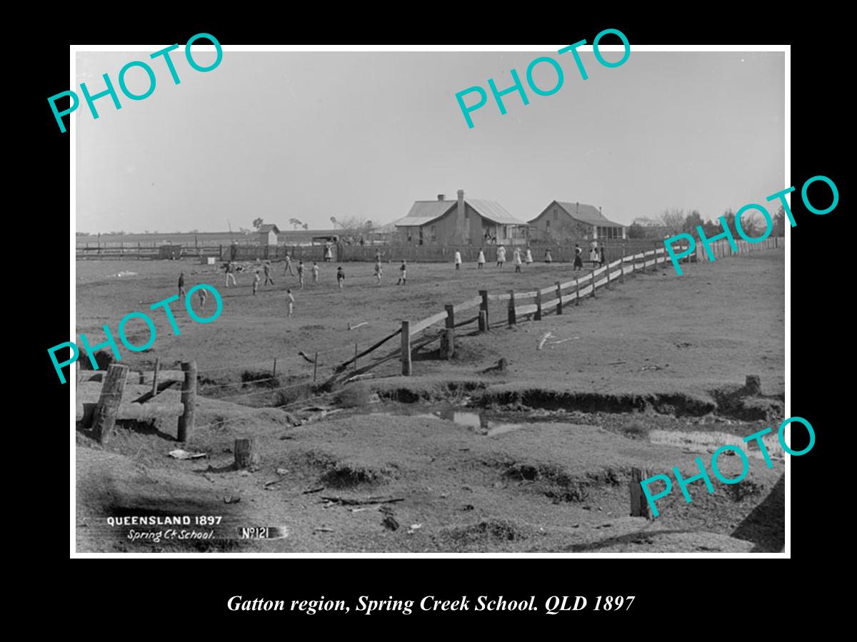 OLD LARGE HISTORIC PHOTO OF GATTON QLD, THE SCHOOL AT SPRING CREEK 1897