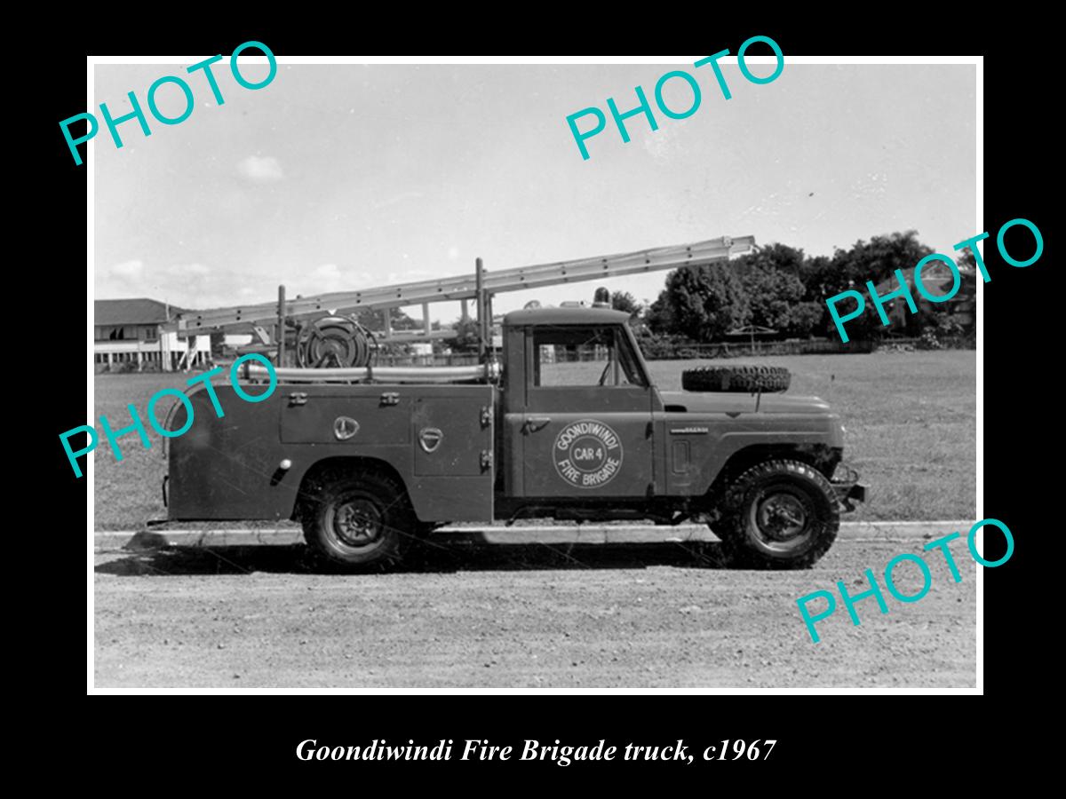 OLD LARGE HISTORIC PHOTO OF GOONDIWINDI QLD, THE FIRE BRIGADE TRUCK c1967