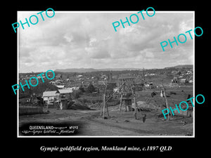 OLD LARGE HISTORIC PHOTO OF THE GYMPIE GOLDFIELDS, QLD, MONKLAND MINE 1897