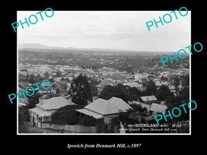 OLD LARGE HISTORIC PHOTO OF IPSWICH QLD, VIEW OF TOWN FROM DENMARK HILL 1897