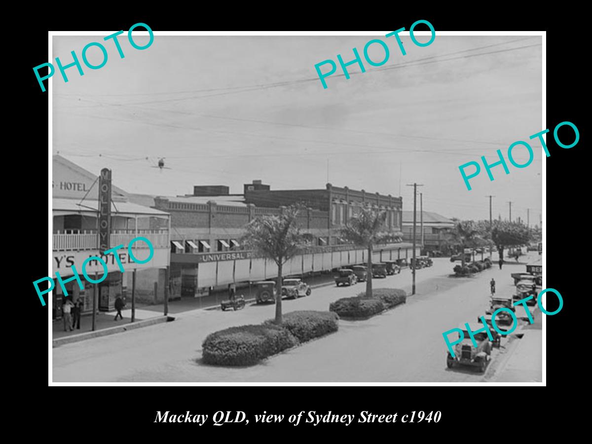 OLD LARGE HISTORIC PHOTO OF MACKAY QLD, VIEW OF SYDNEY STREET c1940