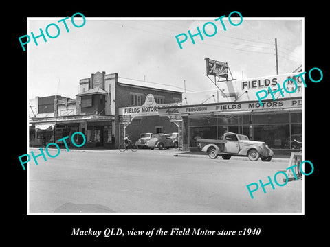 OLD LARGE HISTORIC PHOTO OF MACKAY QLD, VIEW OF FIELDS MOTOR STORE c1940