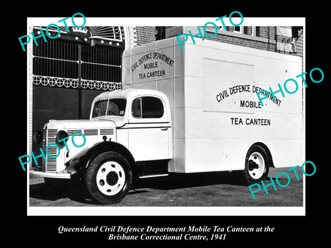 OLD LARGE HISTORIC PHOTO OF THE QUEENSLAND CIVIL DEFENCE TEA CANTEEN TRUCK 1941