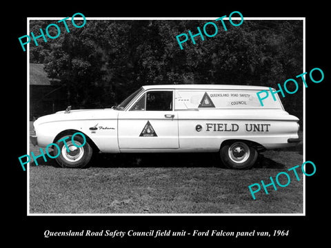 OLD LARGE HISTORIC PHOTO OF QUEENSLAND ROAD SAFETY COUNCIL CAR, FORD FALCON 1964