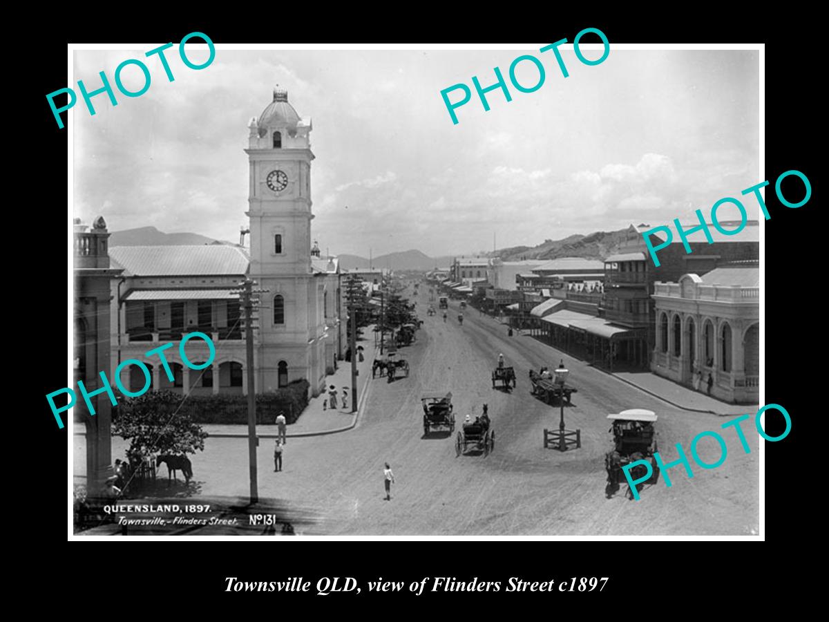 OLD LARGE HISTORIC PHOTO OF TOWNSVILLE QLD, VIEW OF FLINDERS STREET c1897