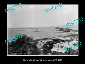 OLD LARGE HISTORIC PHOTO OF TOWNSVILLE QLD, VIEW OF THE BREAKWATER 1897