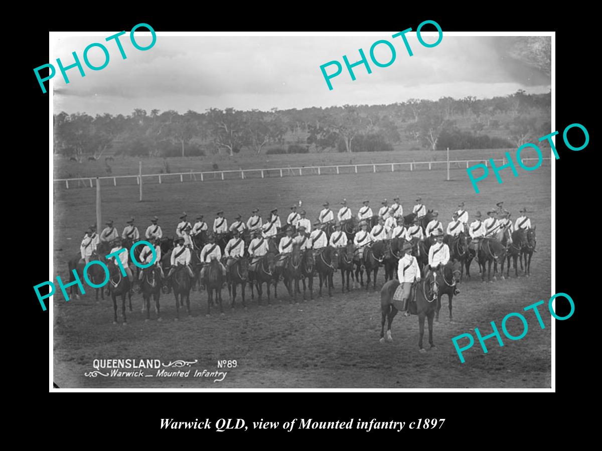 OLD LARGE HISTORIC PHOTO OF WARWICK QLD, VIEW OF THE MOUNTED INFANTRY c1897