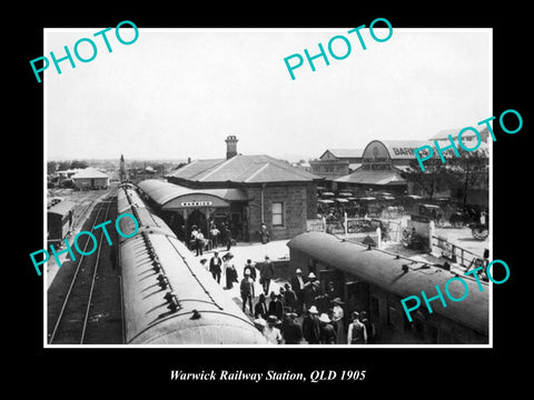 OLD LARGE HISTORIC PHOTO OF WARWICK QLD, VIEW OF THE RAILWAY STATION c1905