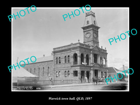 OLD LARGE HISTORIC PHOTO OF WARWICK QLD, VIEW OF THE TOWN HALL c1897