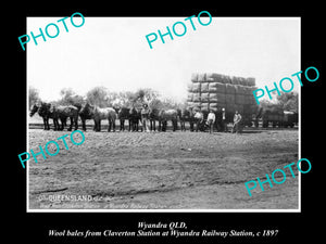 OLD LARGE HISTORIC PHOTO OF WYANDRA QLD, WOOL BALES AT THE RAILWAY STATION 1897