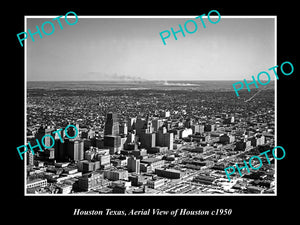 OLD LARGE HISTORIC PHOTO OF HOUSTON TEXAS, AERIAL VIEW OF THE CITY c1950