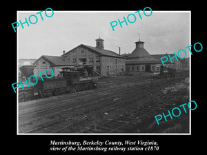 OLD LARGE HISTORIC PHOTO OF MARTINSBURG WEST VIRGINIA, THE RAILWAY STATION c1870