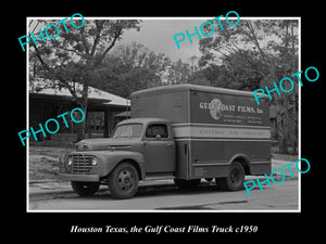 OLD LARGE HISTORIC PHOTO OF HOUSTON TEXAS, THE GULF COAST FILM TRUCKS c1950