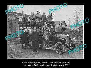 OLD LARGE HISTORIC PHOTO OF KENT WASHINGTON, THE FIRE BRIGADE TRUCK c1918