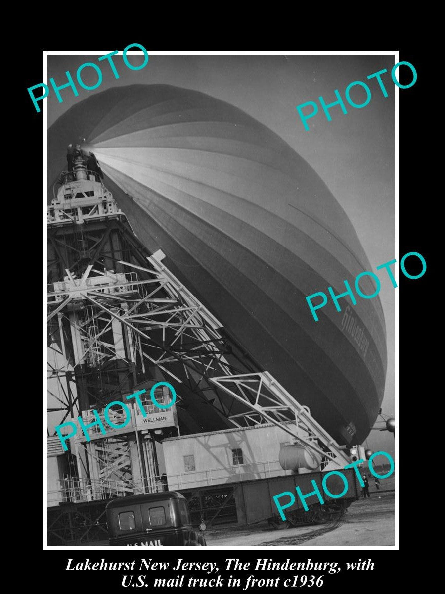 OLD LARGE HISTORIC PHOTO OF LAKEHURST NEW JERSEY, THE HINDENBURG ZEPPELIN c1936